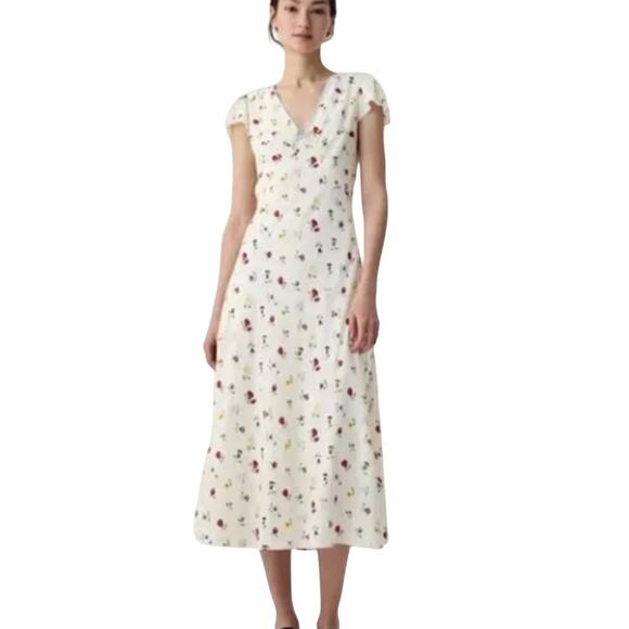Gap x DOEN Midi Dress Women 4 Cream Floral Feminine Tradwife Cottagecore Peasant - Picture 7 of 13